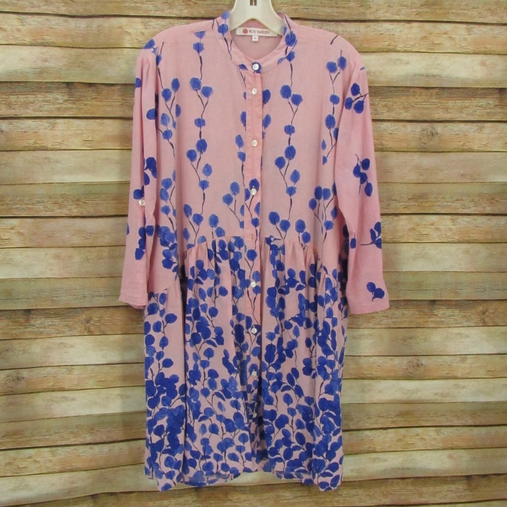RO's Garden Pink/Blue Cotton Shirt Dress S